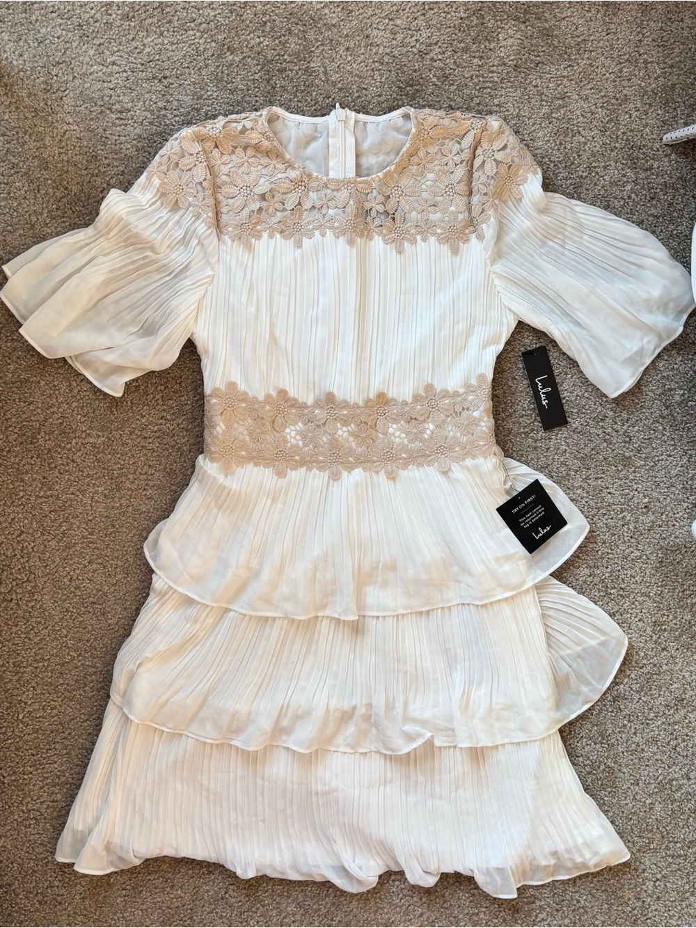 lulus white and beige flowy midi dress